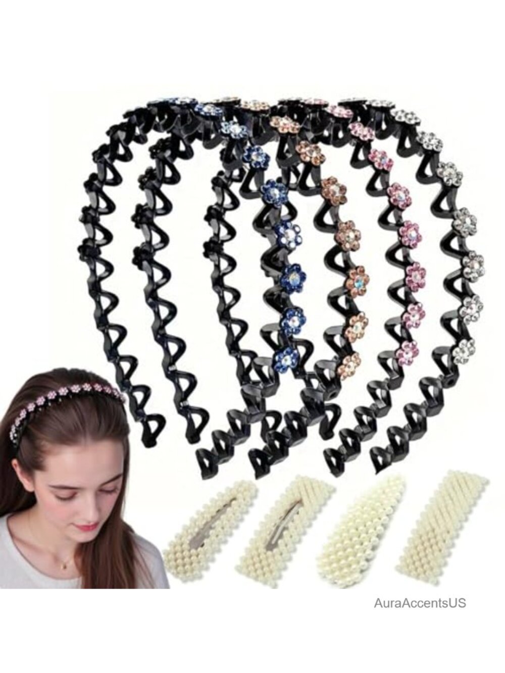 Rhinestone Crystal Headbands Non Slip Wavy Hair Accessories